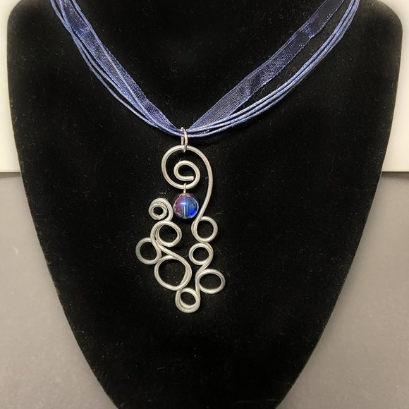 Stunning Hand Crafted Stainless Steel Pendant on Satin Cord or Blue Ribbon - Picture 4 of 9
